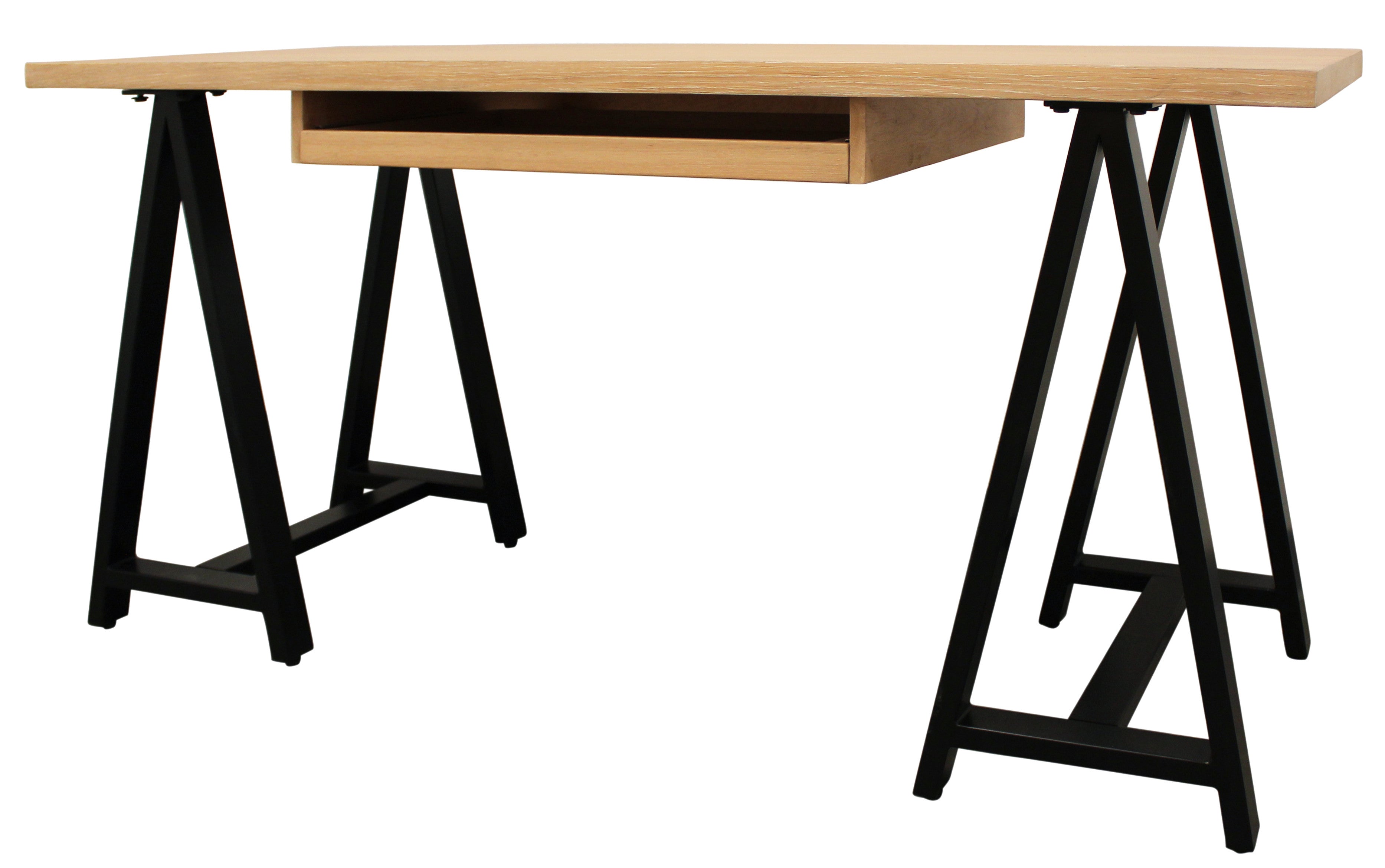 60" Natural and Black Solid Wood and Metal Trestle Executive Desk