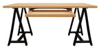 60" Natural and Black Solid Wood and Metal Trestle Executive Desk