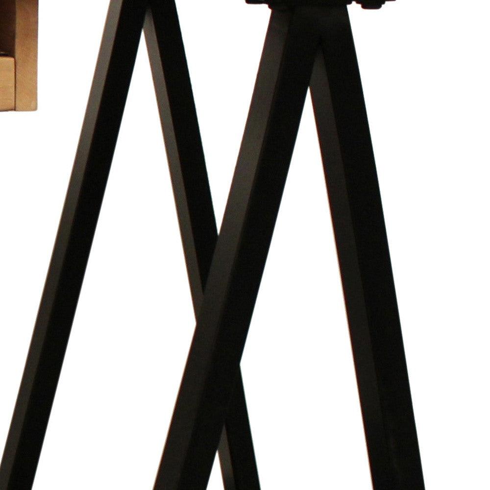 60" Natural and Black Solid Wood and Metal Trestle Executive Desk