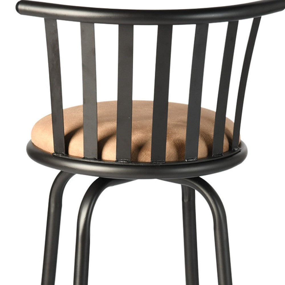 Set of Two Khaki and Black Suede Faux Leather and Iron Low Back Adjustable Height Swivel Bar Chairs