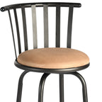 Set of Three Khaki and Black Suede Faux Leather and Iron Low Back Adjustable Height Swivel Bar Chairs