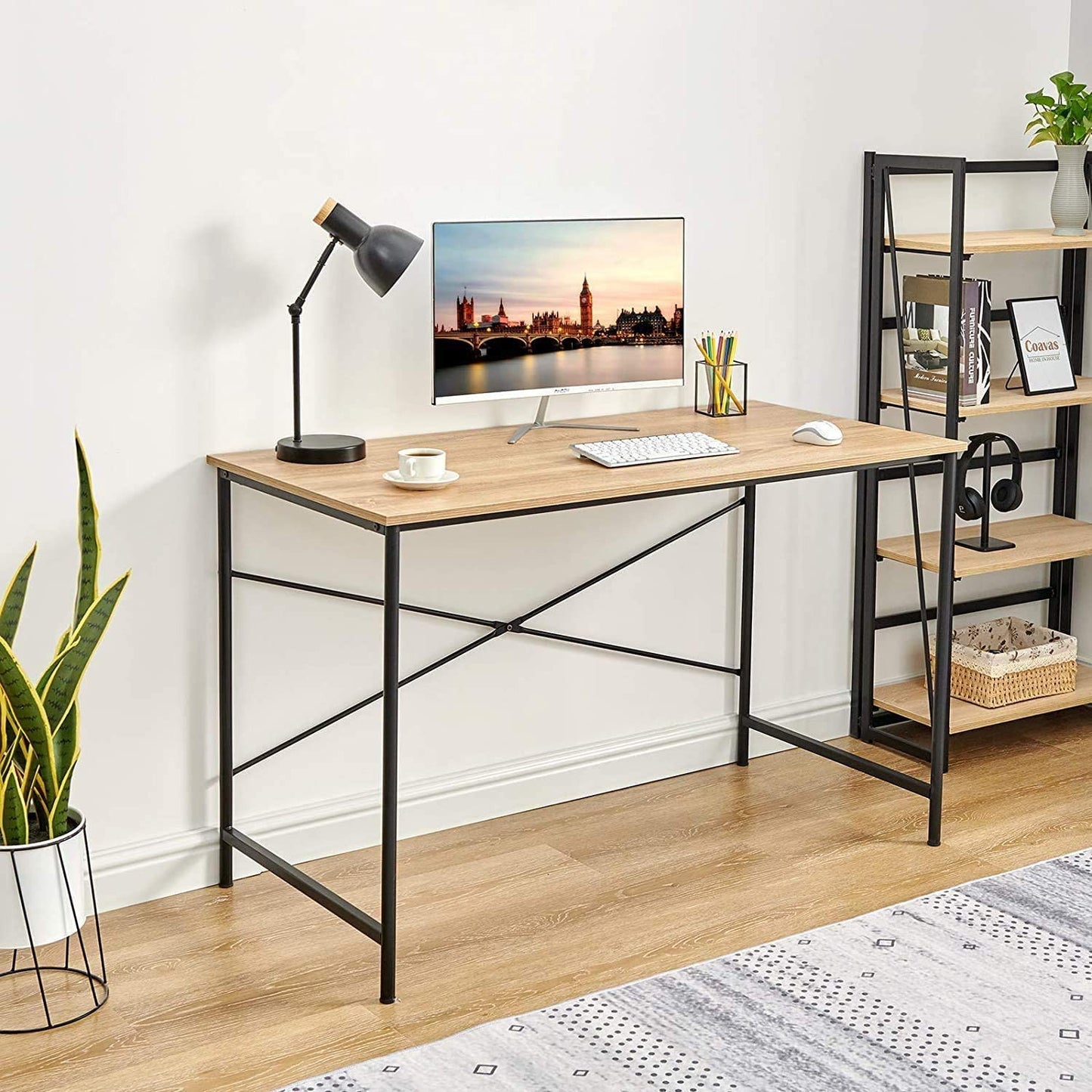 47" Natural and Black Wood and Metal Computer Desk