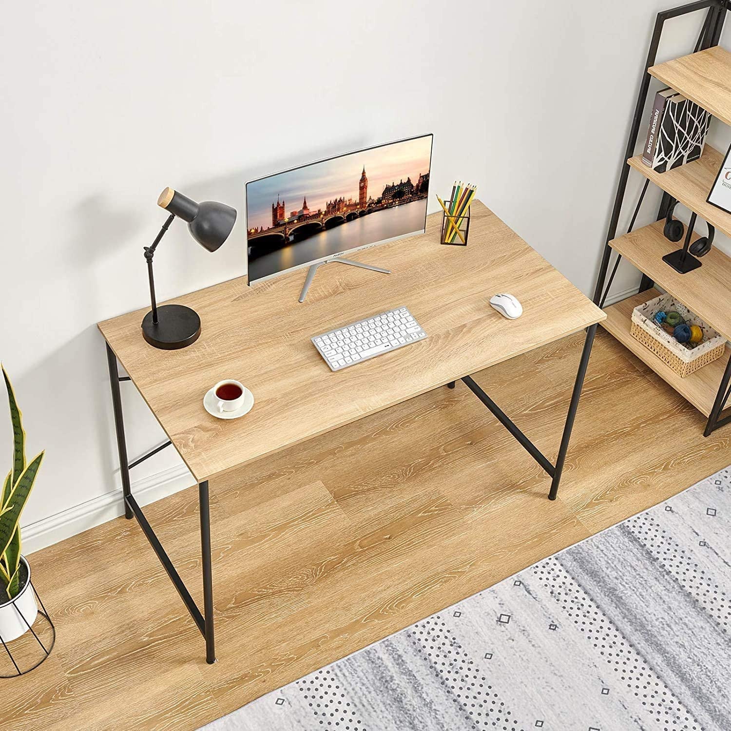 47" Natural and Black Wood and Metal Computer Desk