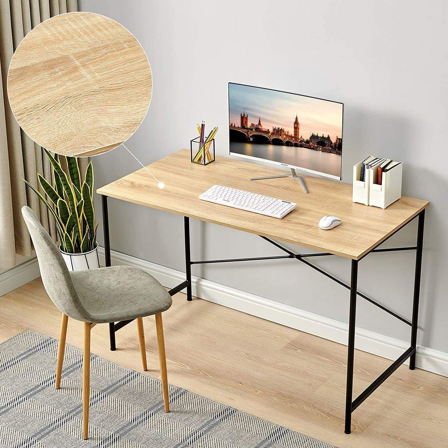 47" Natural and Black Wood and Metal Computer Desk