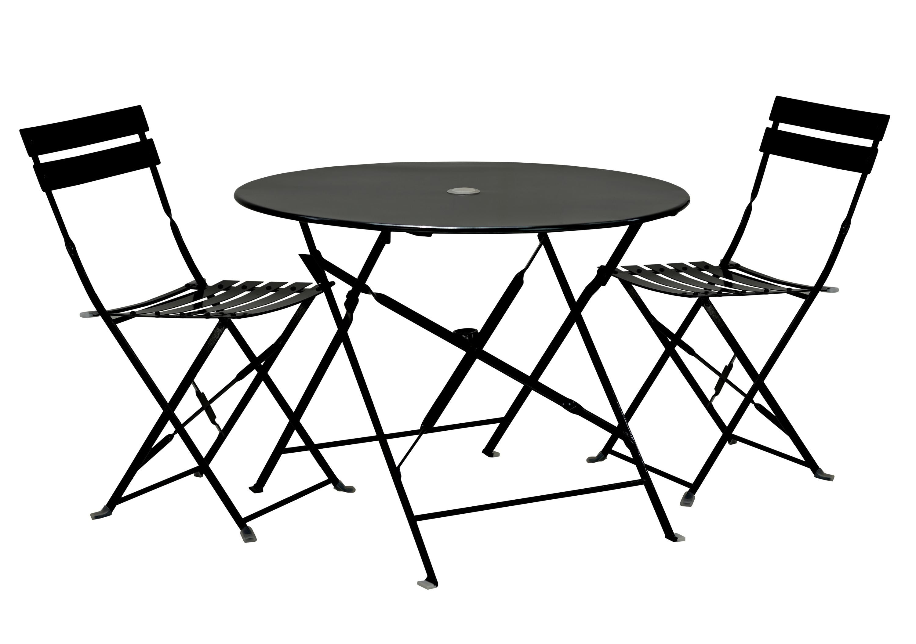 Three Piece Black Round Metal Dining Set with Two Chairs