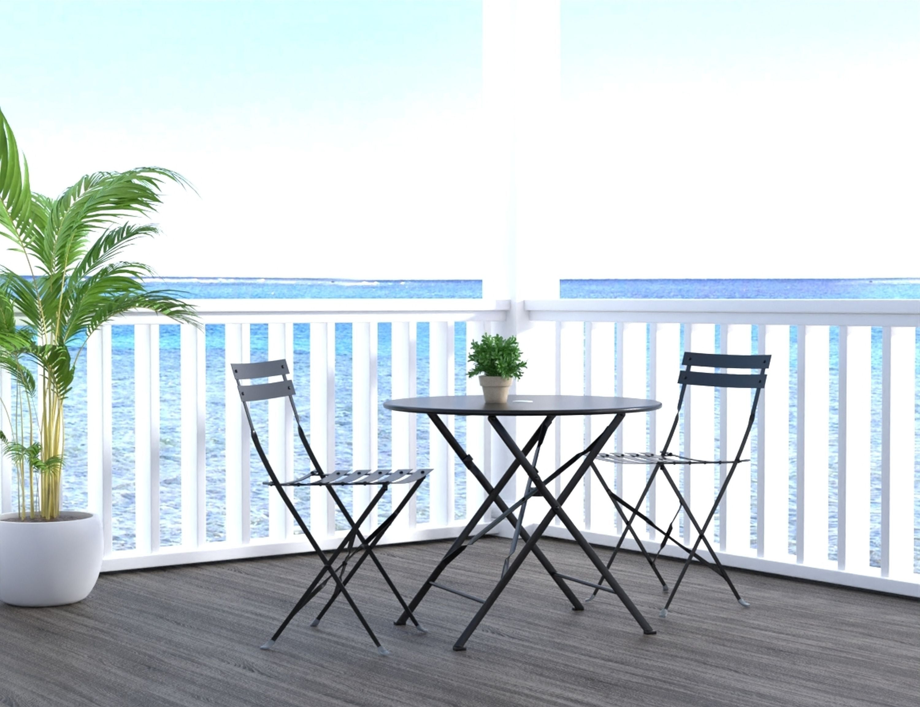 Three Piece Black Round Metal Dining Set with Two Chairs