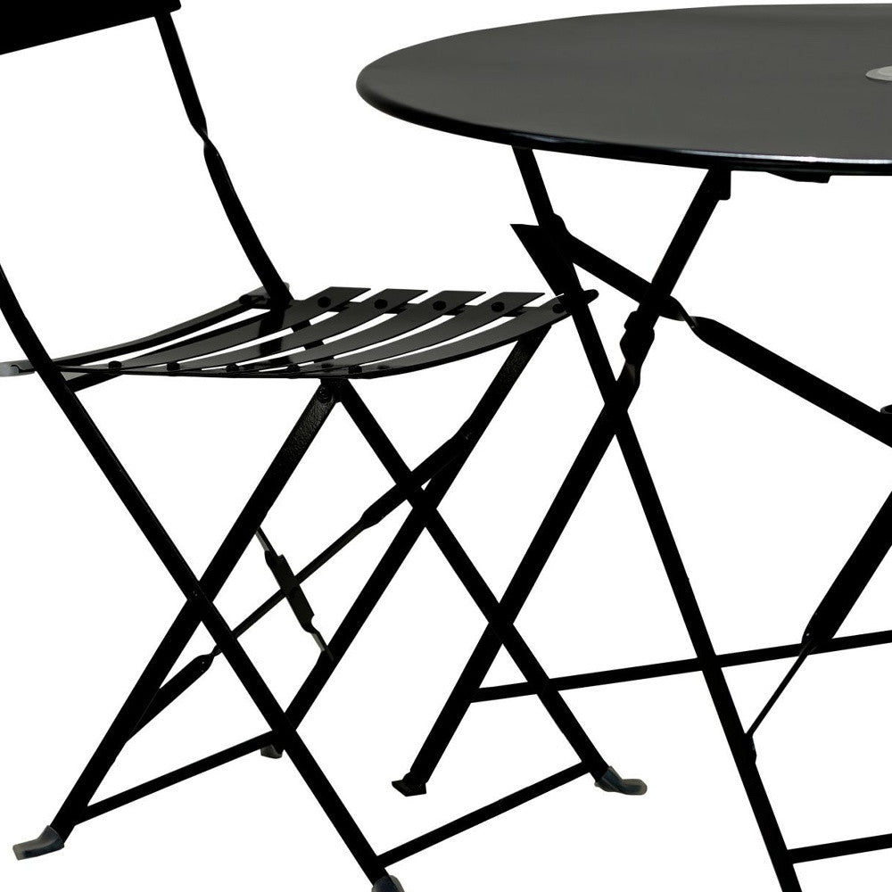 Three Piece Black Round Metal Dining Set with Two Chairs