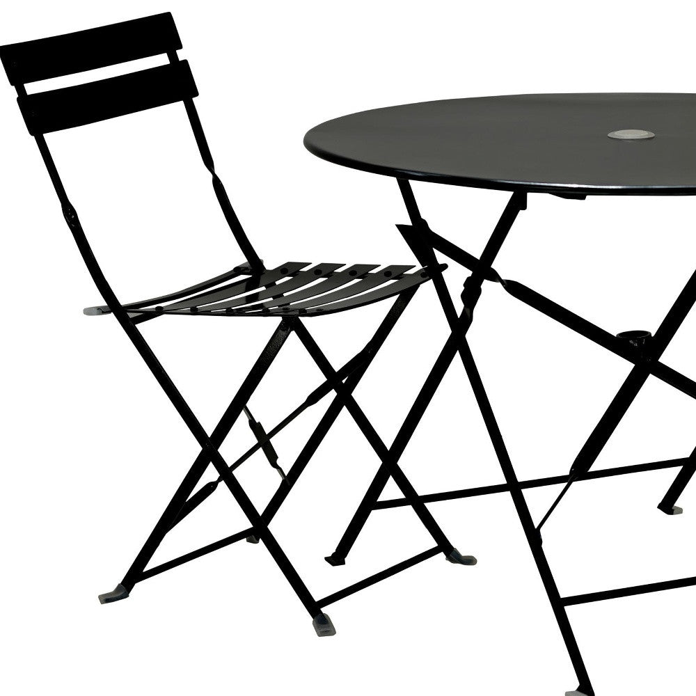 Three Piece Black Round Metal Dining Set with Two Chairs