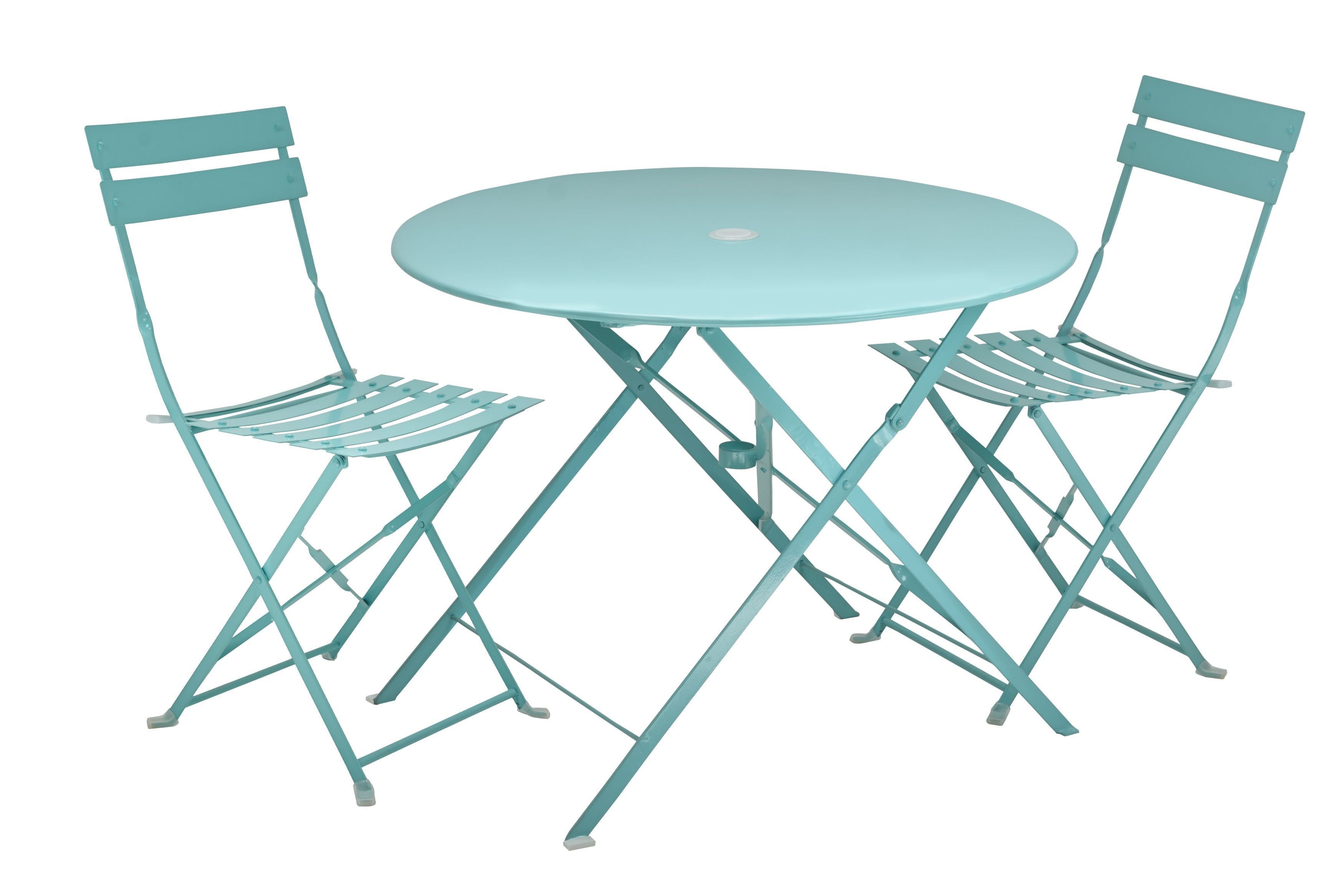 Three Piece Teal Blue Round Metal Dining Set with Two Chairs