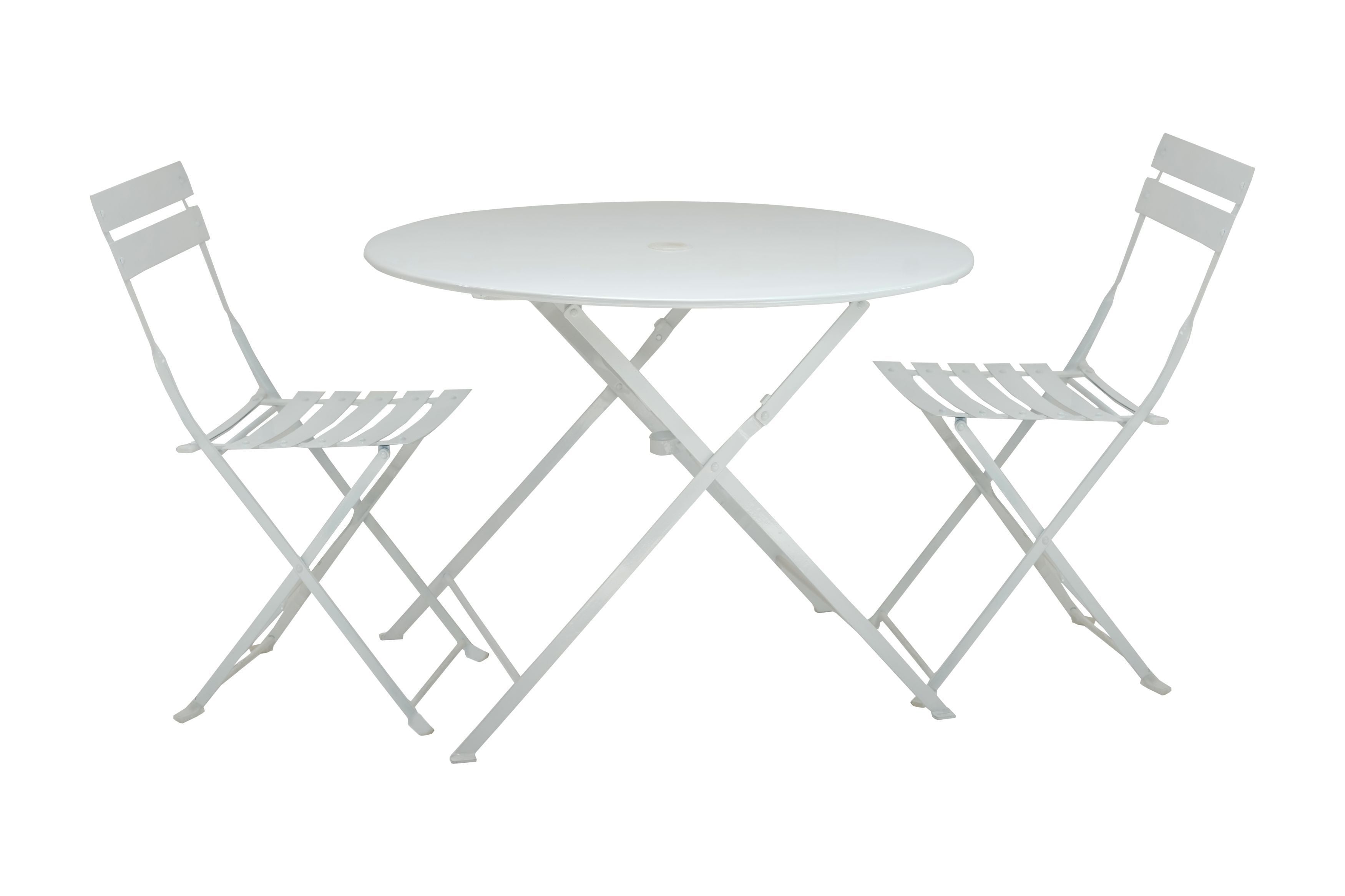 Three Piece White Round Metal Dining Set with Two Chairs
