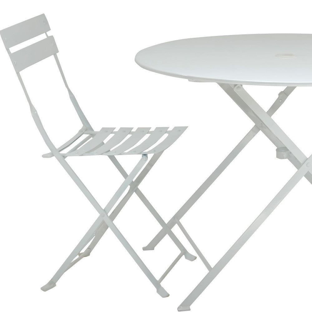 Three Piece White Round Metal Dining Set with Two Chairs