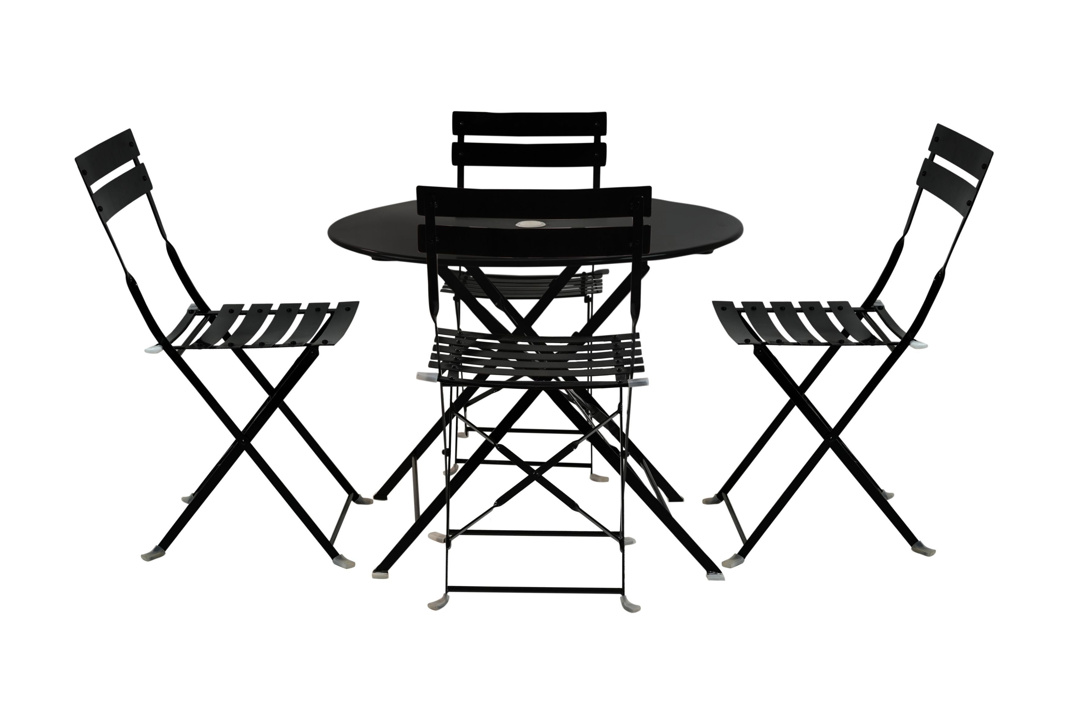 Five Piece Black Round Metal Dining Set with Four Chairs