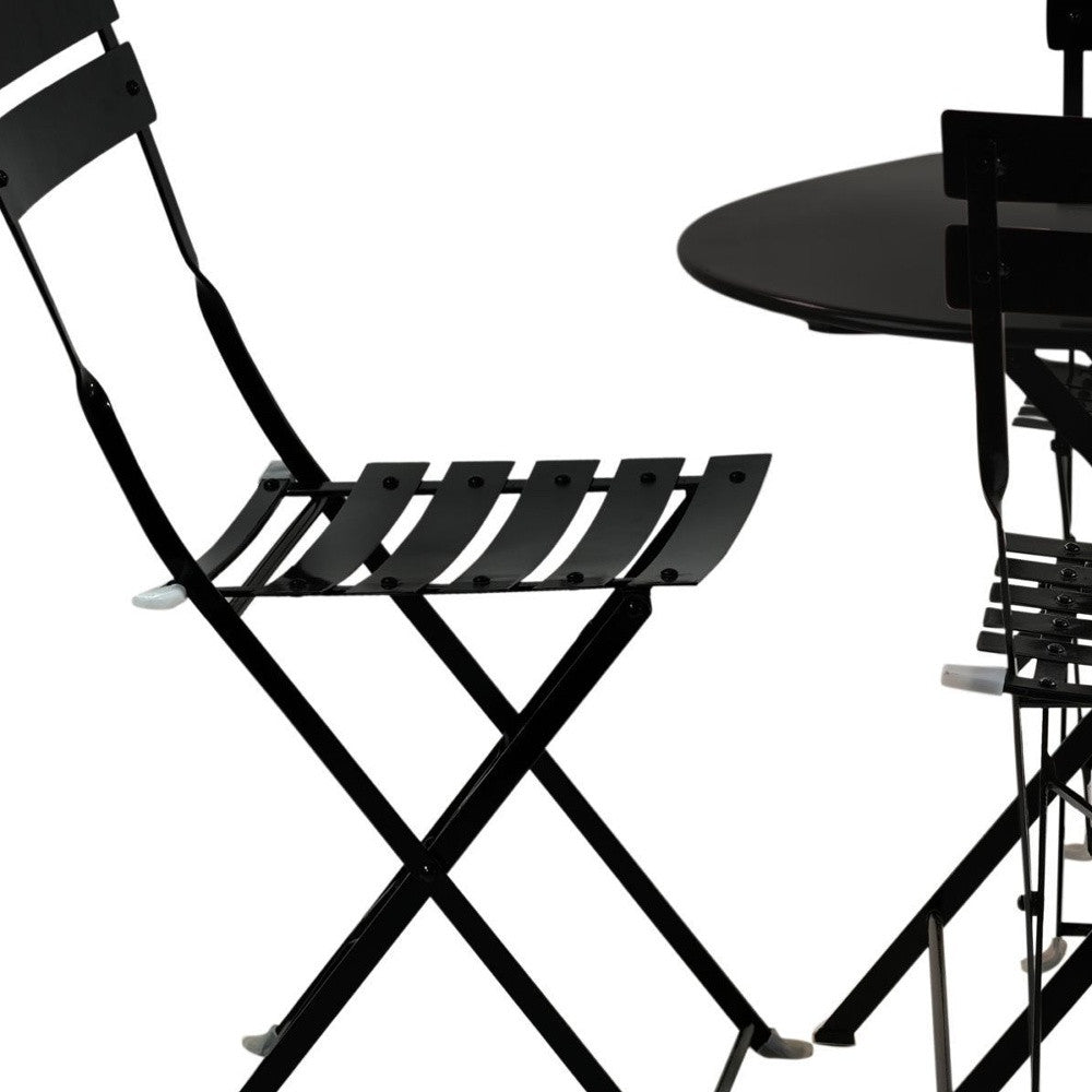 Five Piece Black Round Metal Dining Set with Four Chairs