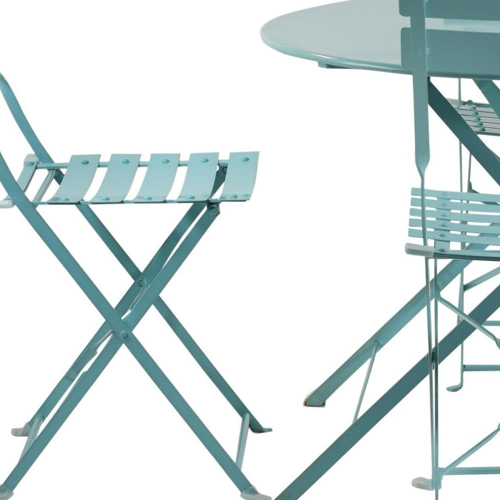 Five Piece Teal Blue Round Metal Dining Set with Four Chairs