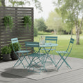 Five Piece Teal Blue Round Metal Dining Set with Four Chairs