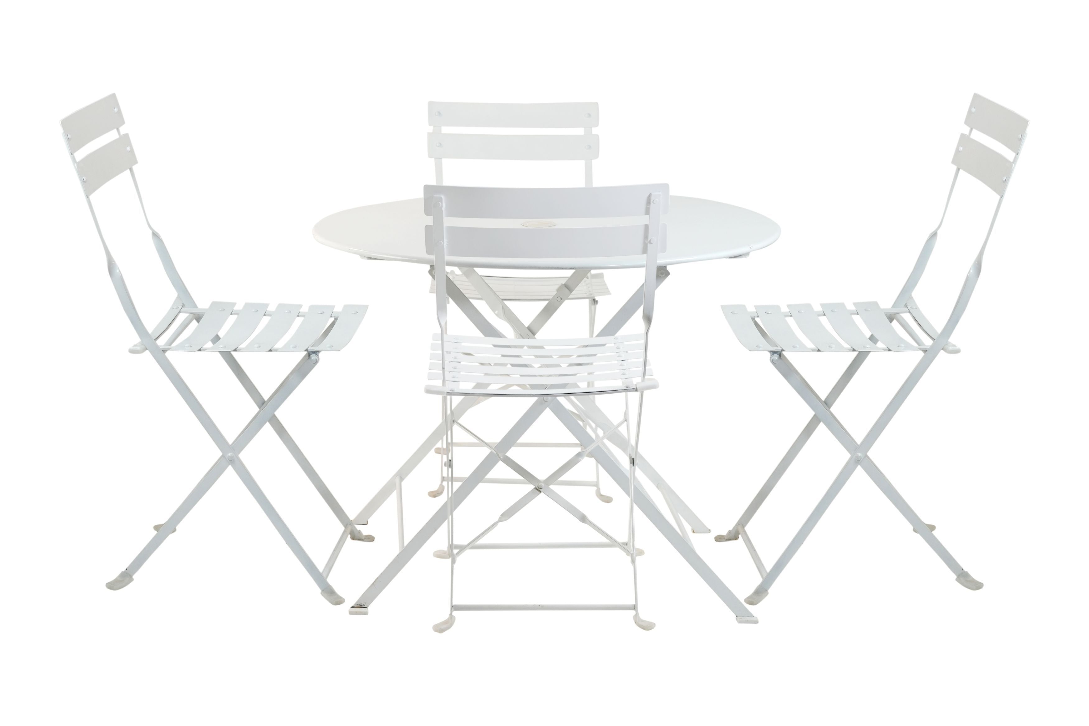 Five Piece White Round Metal Dining Set with Four Chairs