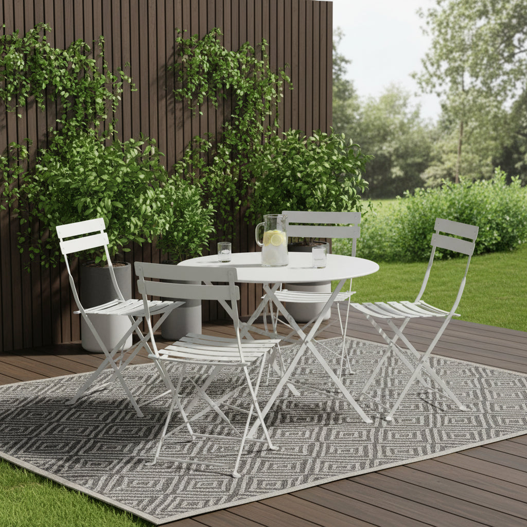 Five Piece White Round Metal Dining Set with Four Chairs