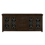 84" Brown Distressed Solid Wood Four Drawer Sideboard With Four Glass Doors