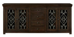 84" Brown Distressed Solid Wood Four Drawer Sideboard With Four Glass Doors