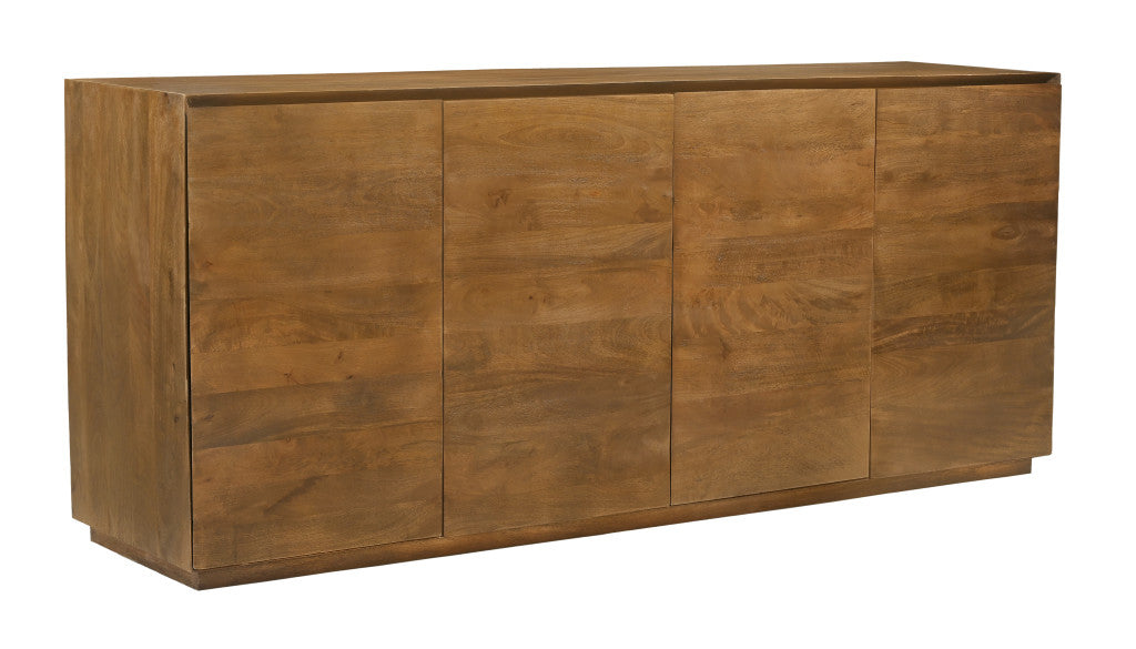 80" Tan Distressed Solid Wood Sideboard With Four Doors