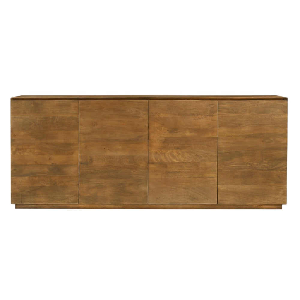 80" Tan Distressed Solid Wood Sideboard With Four Doors