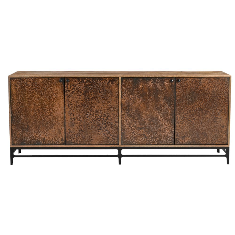 72" Copper Distressed Solid Wood Sideboard with Four Doors