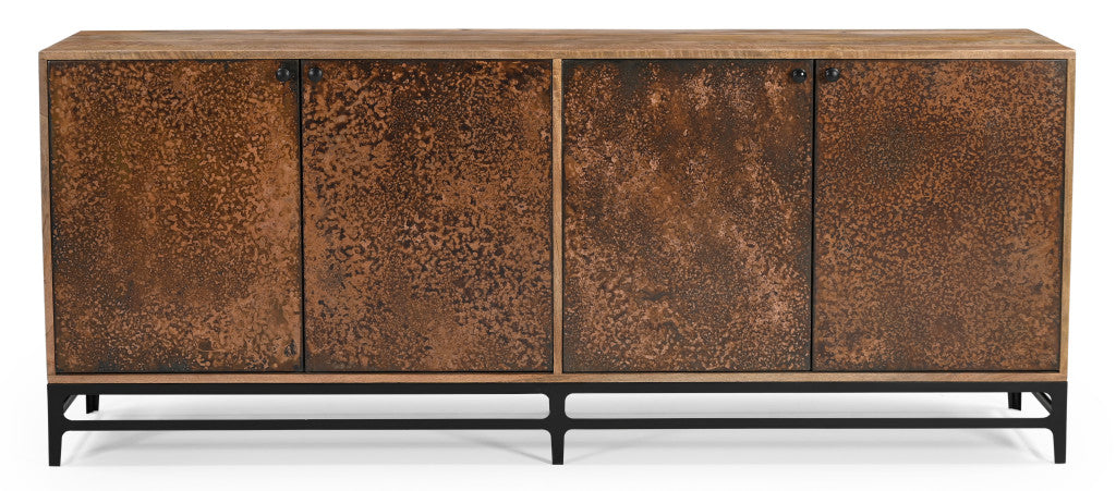 72" Copper Distressed Solid Wood Sideboard with Four Doors