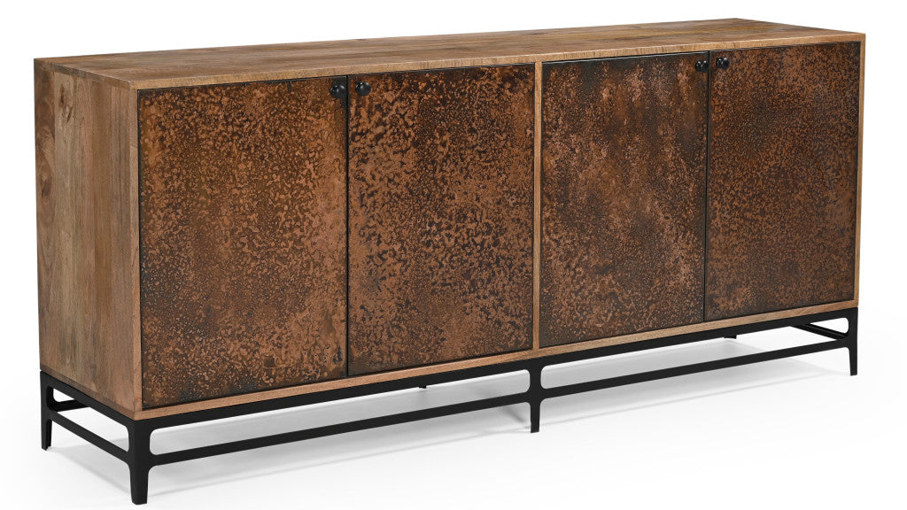 72" Copper Distressed Solid Wood Sideboard with Four Doors