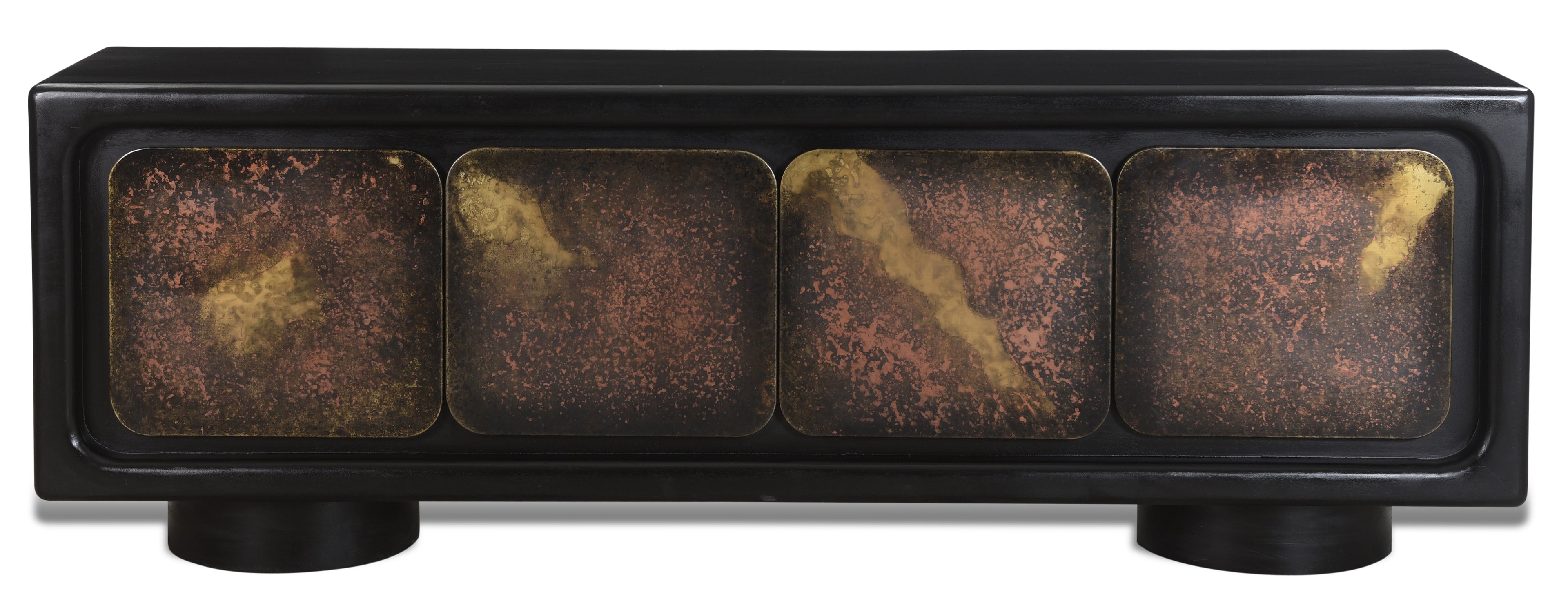 75" Black Distressed Solid Wood Sideboard with Four Doors