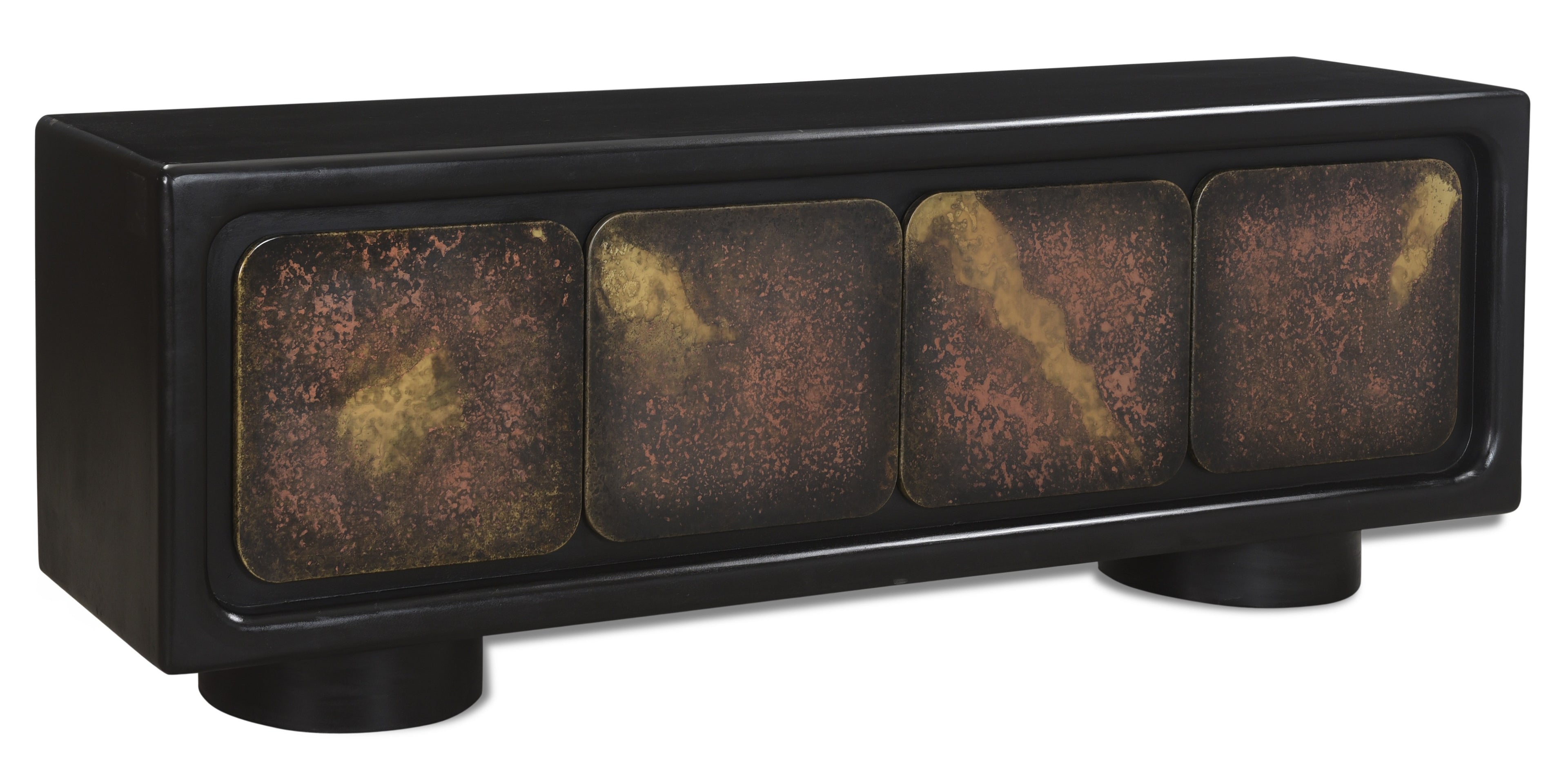 75" Black Distressed Solid Wood Sideboard with Four Doors