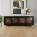 75" Black Distressed Solid Wood Sideboard with Four Doors
