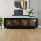 75" Black Distressed Solid Wood Sideboard with Four Doors