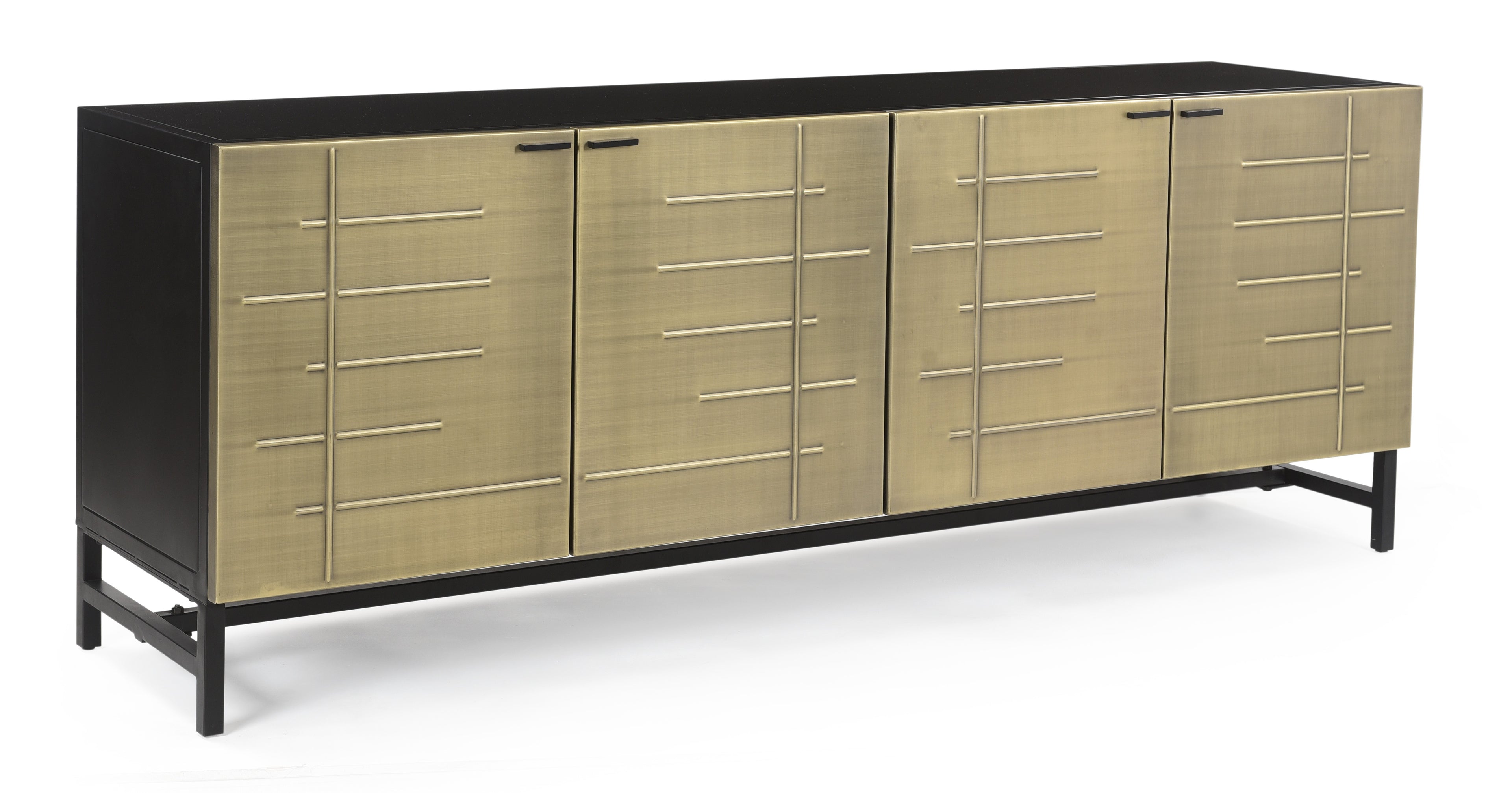 72" Gold Iron Ribbed Texture Sideboard with Four Doors