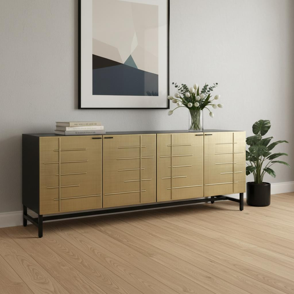 72" Gold Iron Ribbed Texture Sideboard with Four Doors