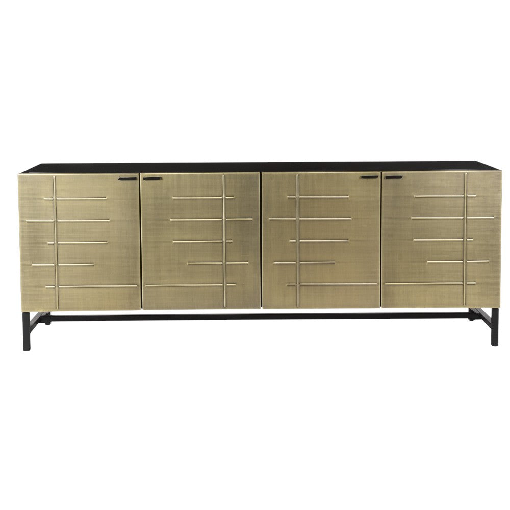 72" Gold Iron Ribbed Texture Sideboard with Four Doors