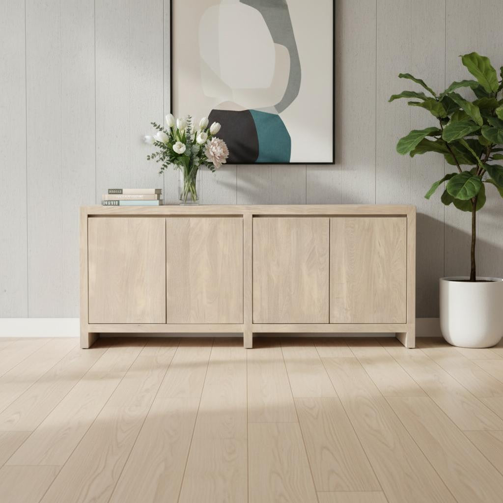 84" Ivory Distressed Reclaimed Wood Sideboard With Four Doors