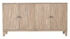 69" Ivory Distressed Reclaimed Wood Carved Geometric Sideboard With Four Doors