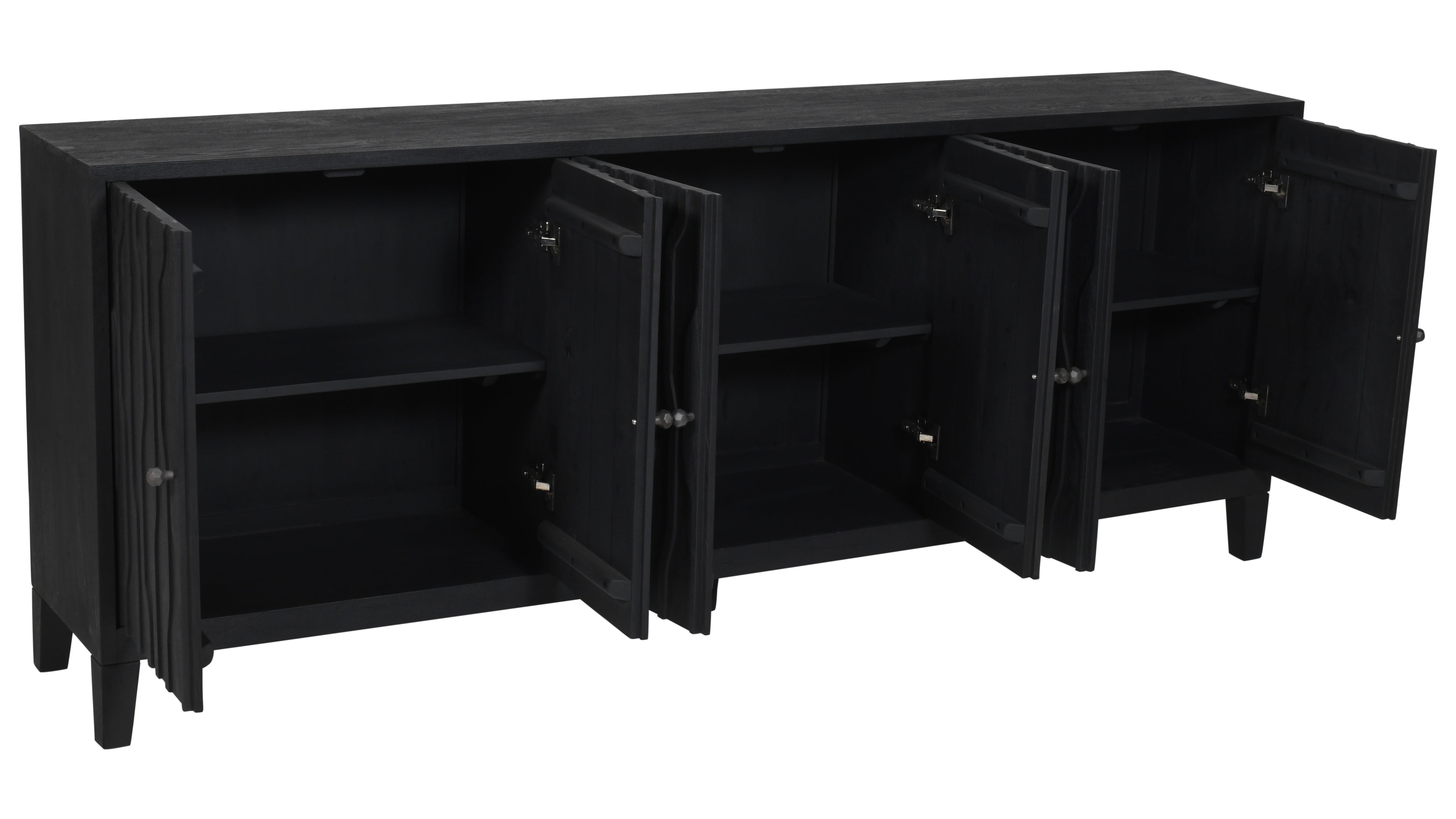 92" Graphite Distressed Reclaimed Wood Carved Geometric Sideboard With Six Doors