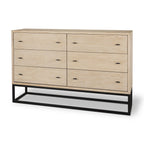 61" Beige Distressed Wood Six Drawer Sideboard