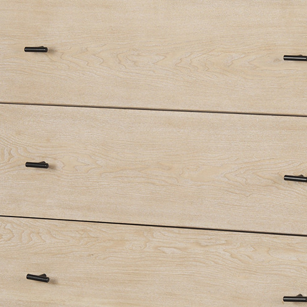 61" Beige Distressed Wood Six Drawer Sideboard