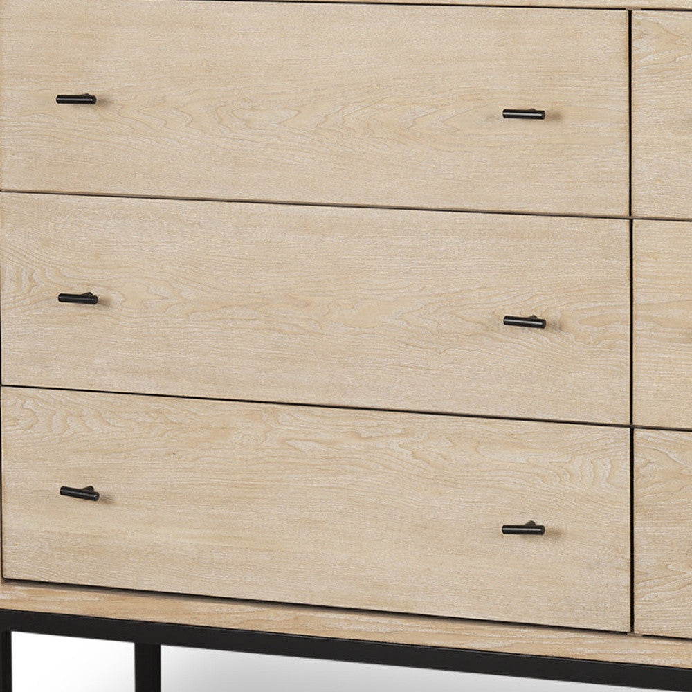 61" Beige Distressed Wood Six Drawer Sideboard
