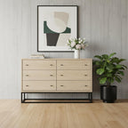 61" Beige Distressed Wood Six Drawer Sideboard