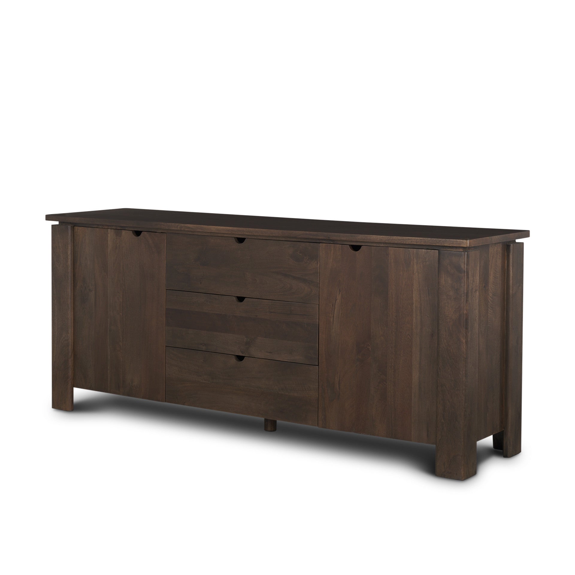 79" Brown Solid Wood Three Drawer Sideboard Soft Close with Two Doors