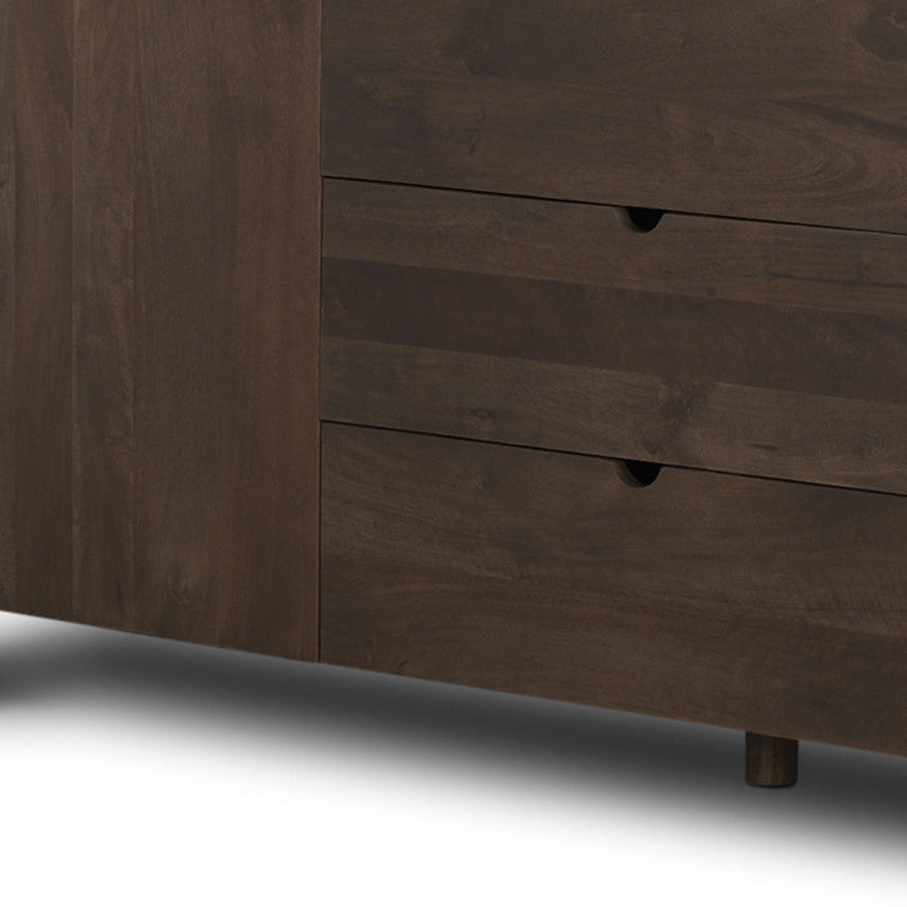 79" Brown Solid Wood Three Drawer Sideboard Soft Close with Two Doors