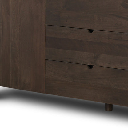 79" Brown Solid Wood Three Drawer Sideboard Soft Close with Two Doors