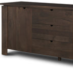 79" Brown Solid Wood Three Drawer Sideboard Soft Close with Two Doors