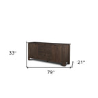 79" Brown Solid Wood Three Drawer Sideboard Soft Close with Two Doors