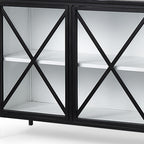 79" Black And White Iron Sideboard Soft Close with Four Glass Doors