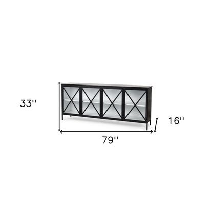 79" Black And White Iron Sideboard Soft Close with Four Glass Doors