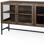 70" Black And Brown Solid Wood Sideboard Soft Close with Four Glass Doors